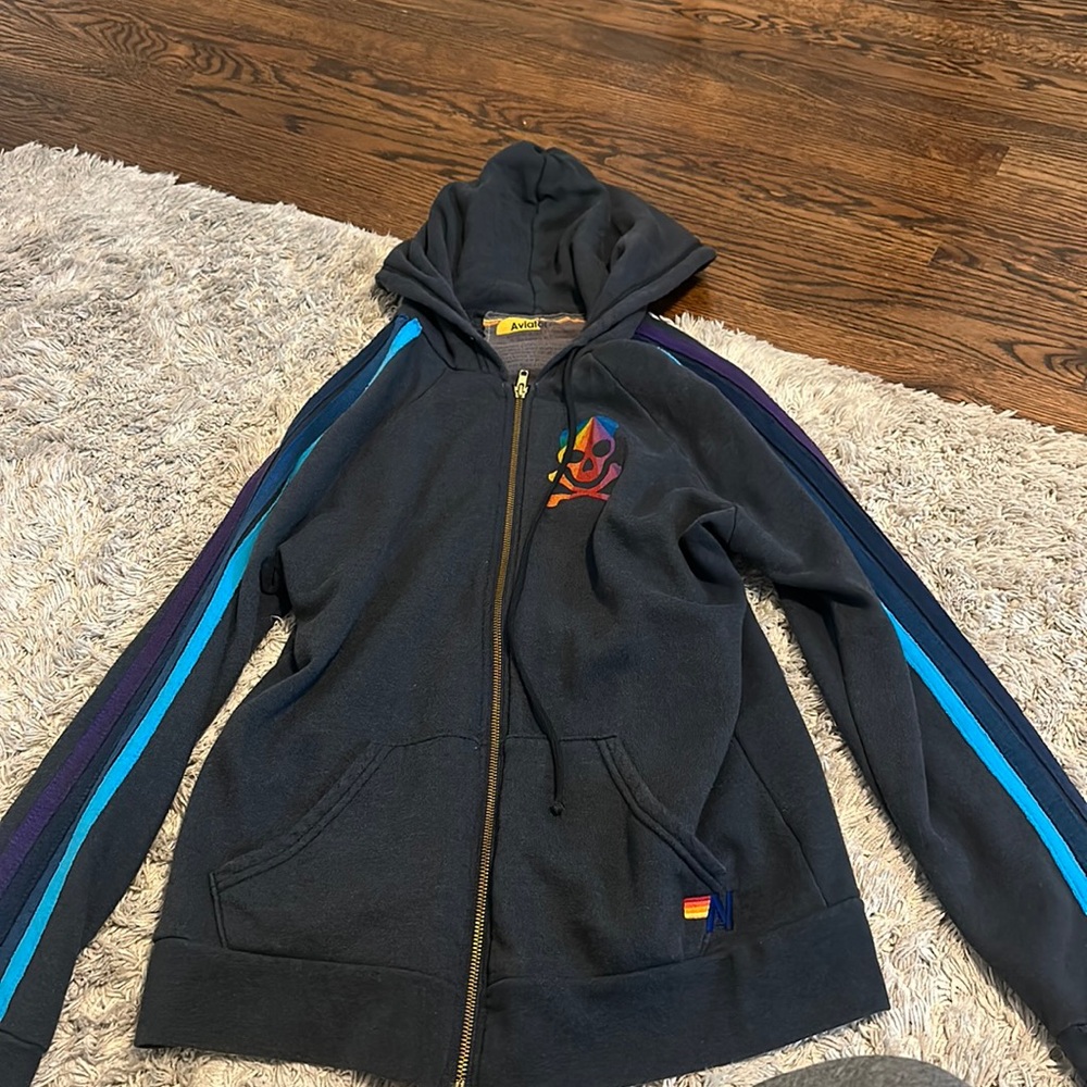 Aviator nation skull zip up hoodie